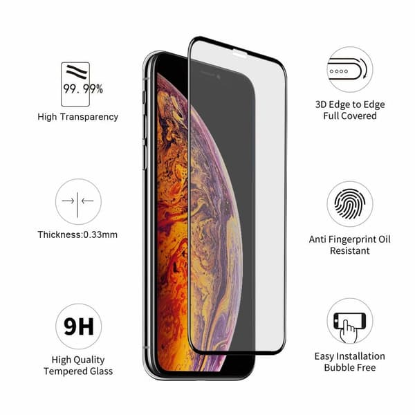 3X Hærdet glasafdækning iPhone 11 Pro / X / Xs 5D Full Fit