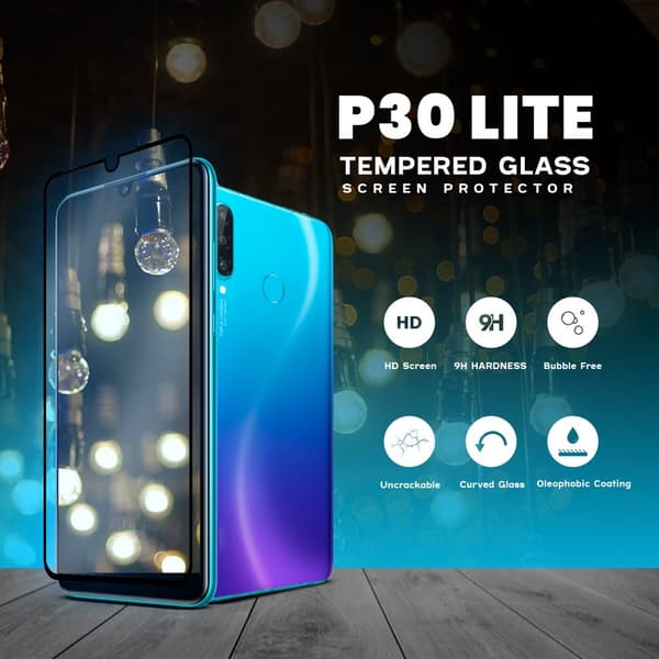 Huawei P30 Lite - Härdat Glas 9H - Super Kvalitet 3D Skärmskydd