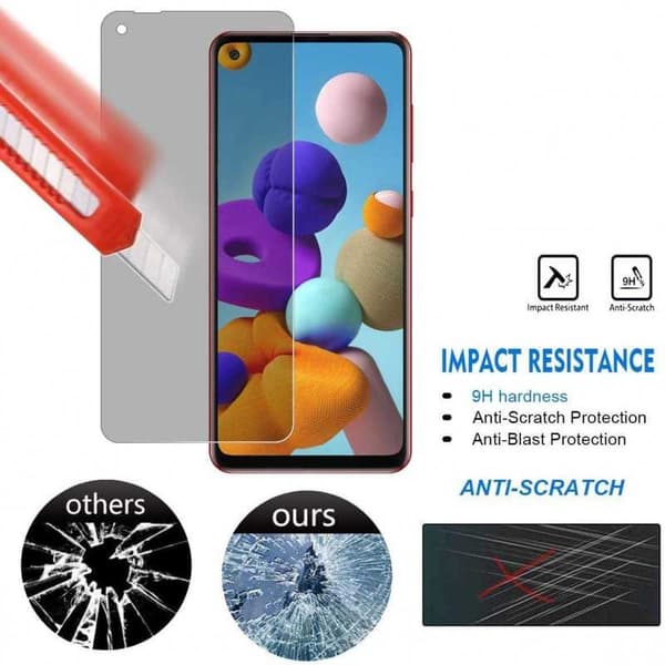 Samsung A21s Privacy Hærdet glas 0,26 mm 2,5D 9H