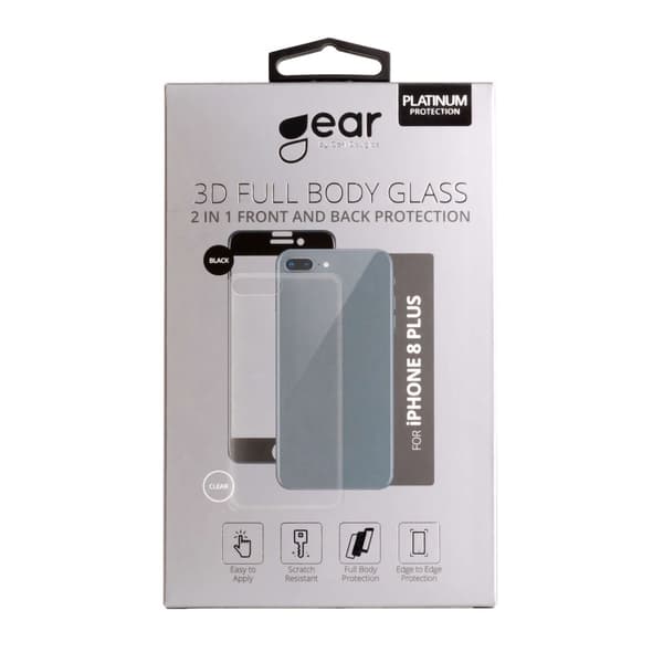 Härdat Glas 3D 2in1 Front & Back iPhone8 Plus Edge to Edge Svart med Klar baksida