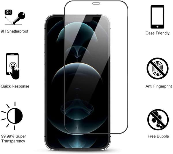 3x Hærdet glasdæksel iPhone 12 Pro / iPhone 12 Dækker hele skærmen