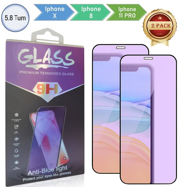 2-Pack, Anti-Blue, 9H Skärmskydd iPhone 11 Pro , XS, X 5.8 Tums, lindrar ögonbelastning