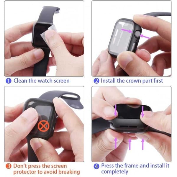 2-PACK Apple Watch 40mm Stötdämpande Skal 9H Härdat Glas 2in1