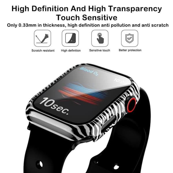 Heltäckande Skal till Apple Watch 4/5/6/SE Härdat glas 40mm ZEBRA