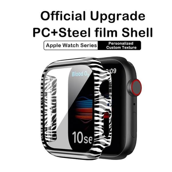 Heltäckande Skal till Apple Watch 4/5/6/SE Härdat glas 40mm ZEBRA