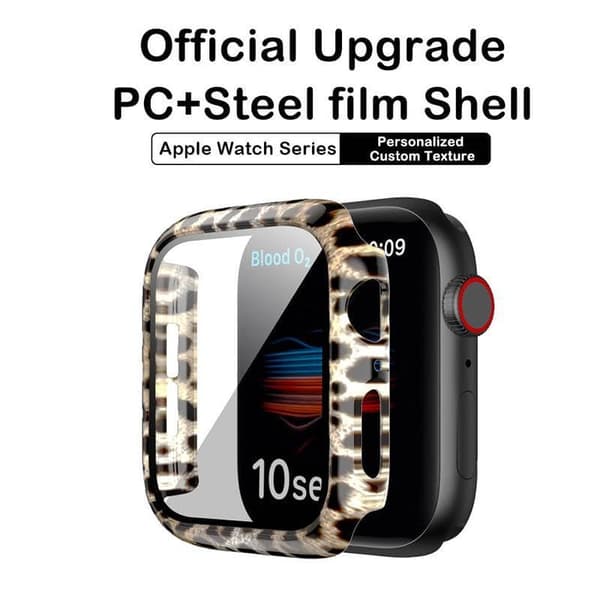Heltäckande Skal till Apple Watch 4/5/6/SE Härdat glas 44mm LEOPARD