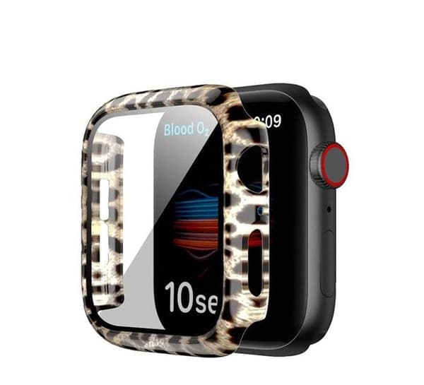 Heltäckande Skal till Apple Watch 4/5/6/SE Härdat glas 44mm LEOPARD