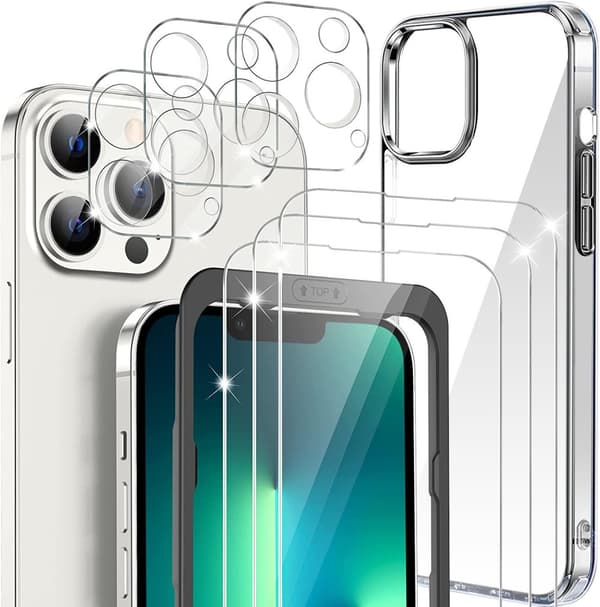 iPhone 13 Pro [7-PACK] 6x Härdat glas + Lins + 1x Silkon Skal iPhone 13 Pro