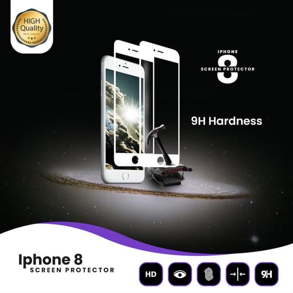 2-Pack iPhone 8 Vit - Härdat Glas 9H - Super Kvalitet 3D Skärmskydd