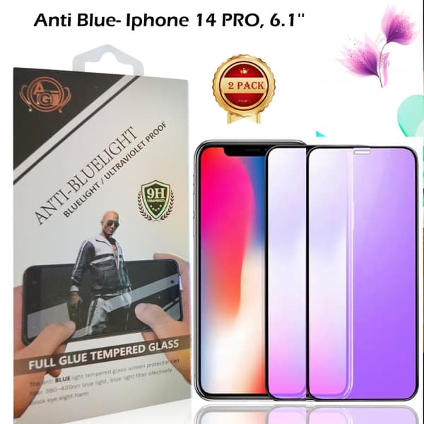 2 PACK Anti-Blue, 9H skärmskydd Kompatibel med Iphone iPhone 14 PRO (6.1 Tums)