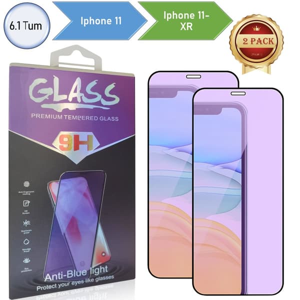 2-PACK - Anti-blå, 9H skærmbeskytter iPhone hærdet glas -
