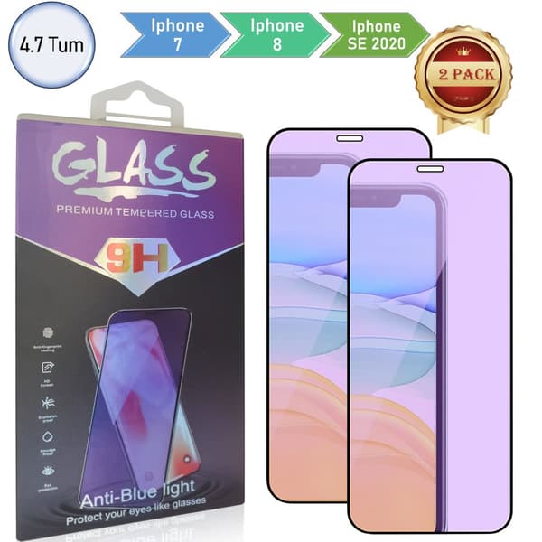 2 PACK Anti-Blue, 9H skärmskydd Kompatibel med Iphone iPhone 7, iPhone 8, iPhone SE2020