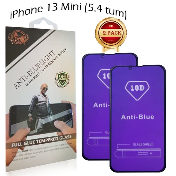 2-PACK -Anti-blå, 9H skærmbeskytter iPhone 13 MINI hærdet glas (5,4 tommer)