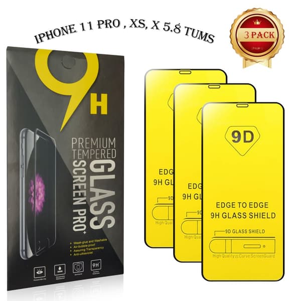 3 PACK-Skärmskydd iPhone 11 Pro , XS, X 5.8 Tums, Härdat Glas Film 9D