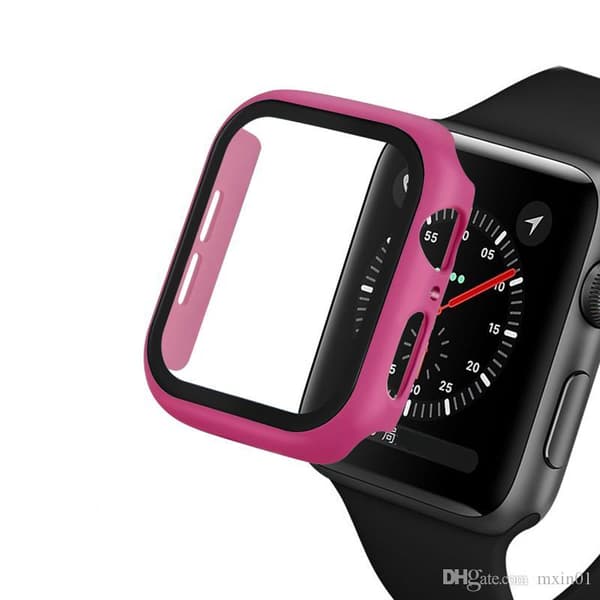 Heltäckande Skal till Apple Watch 5/6/SE Härdat glas 44mm CERISE