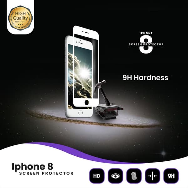 2-Pack iPhone 8 Vit - Härdat Glas 9H - Super Kvalitet 3D Skärmskydd