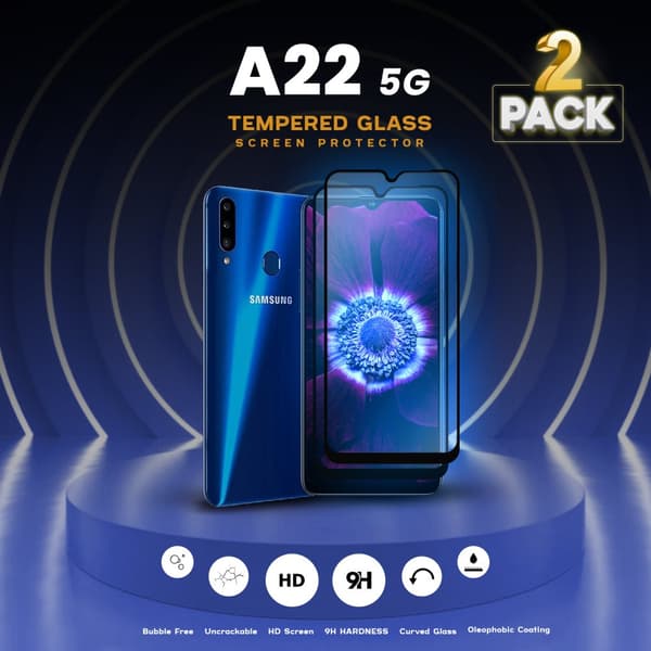 2-Pack Samsung Galaxy A22 5G - Härdat Glas 9H - Super Kvalitet 3D Skärmskydd