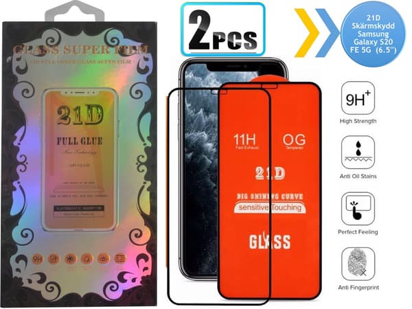 2-PAK- 21D skærmbeskytter Samsung Galaxy S20 FE 5G  (6,5"), hærdet glas
