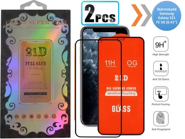 2-PAK- 21D skærmbeskytter Samsung GalaxyS21 FE 5G (6.4"), hærdet glas
