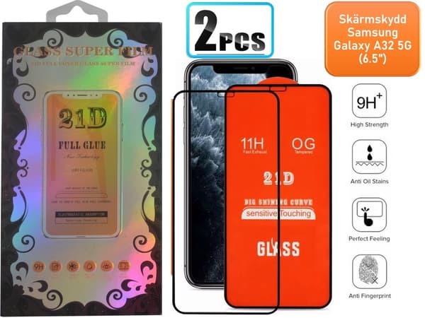 2-PAK- 21D skærmbeskytter Samsung Galaxy A32 5G (6,5"), hærdet glas