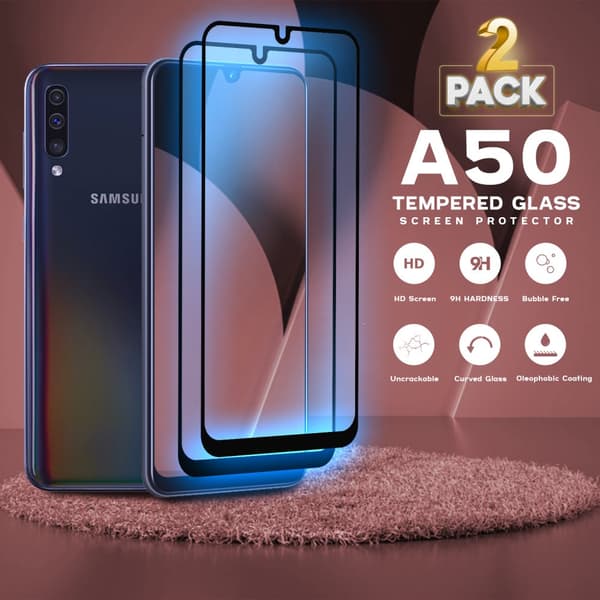 2 Pack Samsung Galaxy A50- Härdat Glas 9H - Super kvalitet 3D Skärmskydd