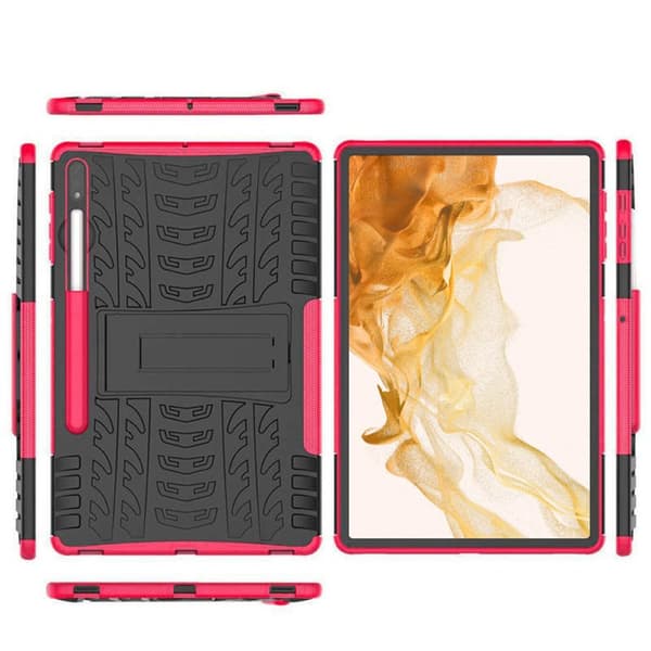 Iskunkestävä kuori jalustalla Samsung Galaxy Tab S8 Plus 12.7 - Vaaleanpunainen