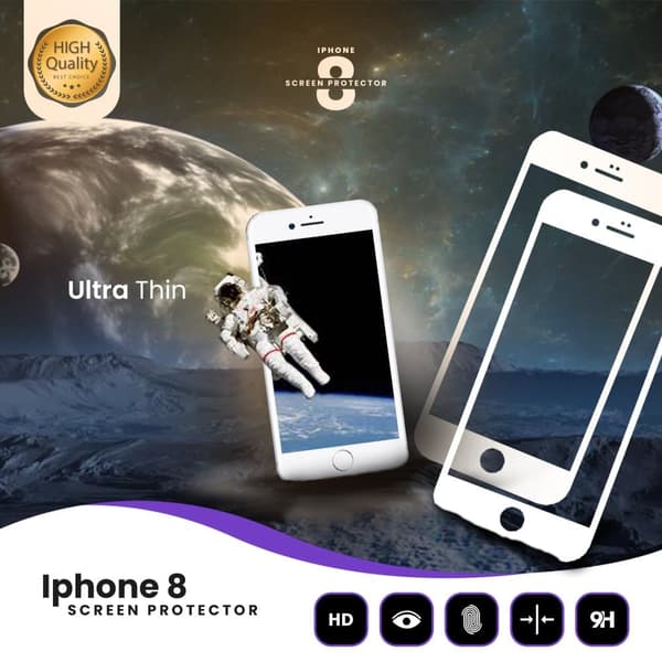 2-PACK Iphone 8 Vit - 9H Härdat Glas - 3D Skärmskydd