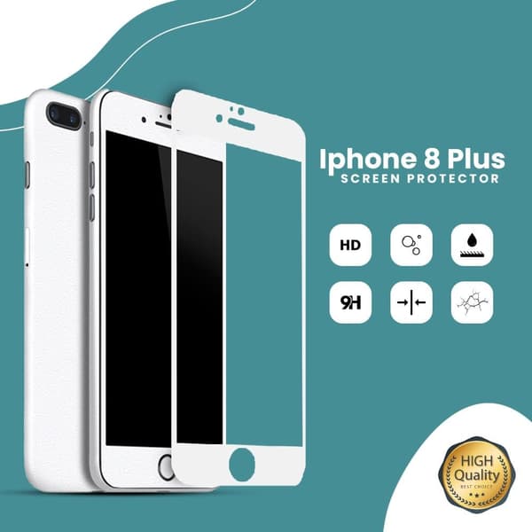 Iphone 8 plus Vit - 9H Härdat Glas - 3D Skärmskydd