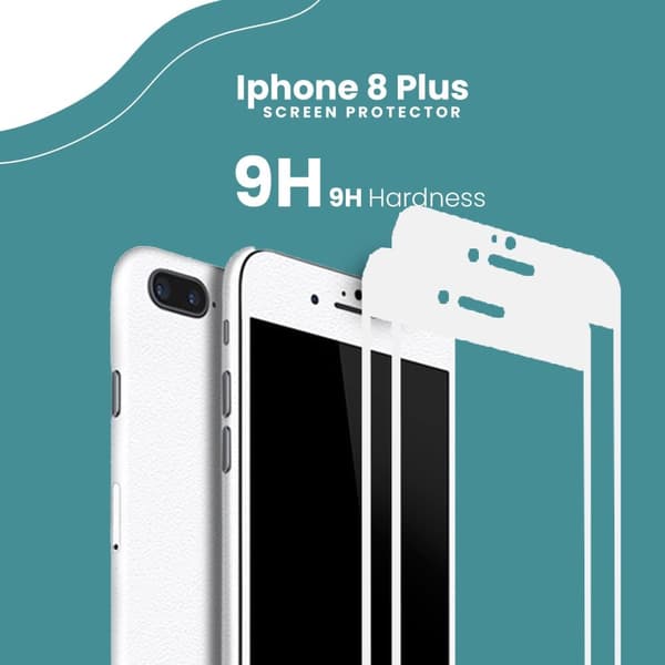 2-PACK Iphone 8 plus Vit - 9H Härdat Glas - 3D Skärmskydd