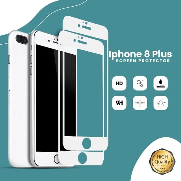 2-PACK Iphone 8 plus Vit - 9H Härdat Glas - 3D Skärmskydd