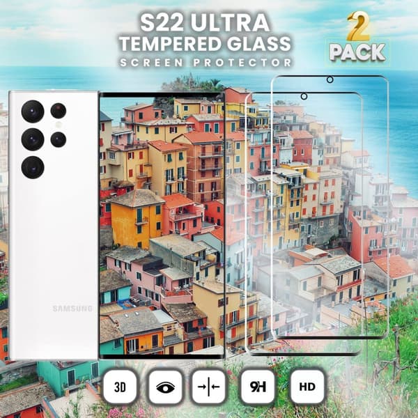 2-Pack Samsung Galaxy S22 Ultra - Härdat Glas 9H - Super Kvalitet 3D Skärmskydd