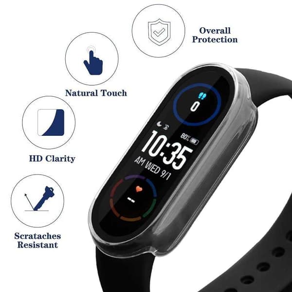 2-PACK Xiaomi Mi Band 6 NFC/5/4/3 stødabsorberende skal 9H hærdet glas 2i1