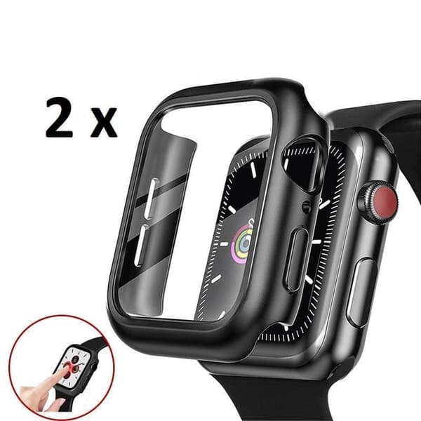 2-pack Heltäckande Skal till Apple Watch 7 Härdat glas 45 mm SVART