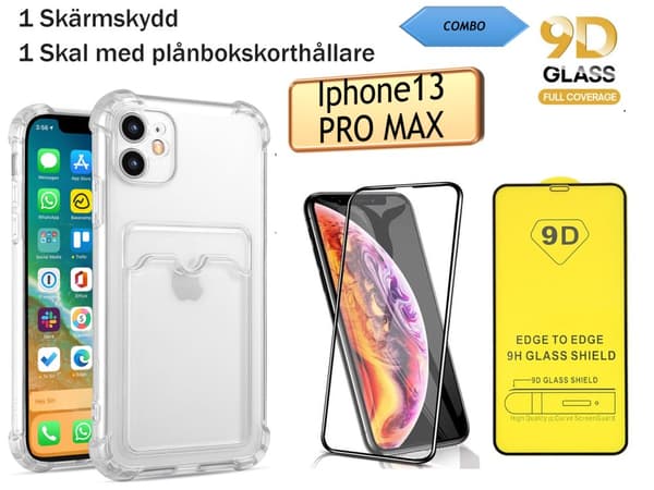 Iphone 13 PRO MAX: 2 i 1 combo: Skærmbeskytter (1 pakke) og etui med pungkortholder  (1 pakke)