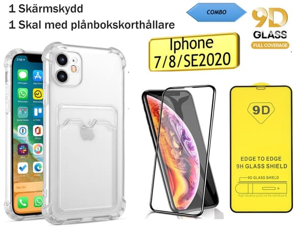Iphone 7/8/SE2020: 2 i 1 combo: Skærmbeskytter (1 pakke) og etui med pungkortholder (1 pakke)
