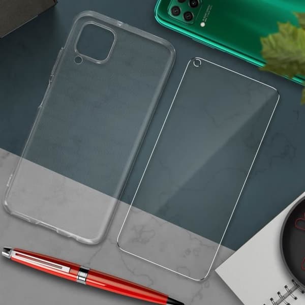 Huawei P40 Lite styvt fodral och skärmfilm av härdat glas 9H 4Smarts Transparent Vit