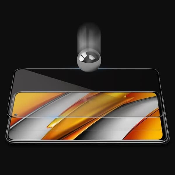 Xiaomi Poco F3 självhäftande kontur i härdat glas och 3D-böjd svart
