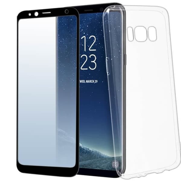 Fodral till Samsung Galaxy S8 - AVIZAR - Mjuk silikon - 9H härdat glasfilm - Svart kontur