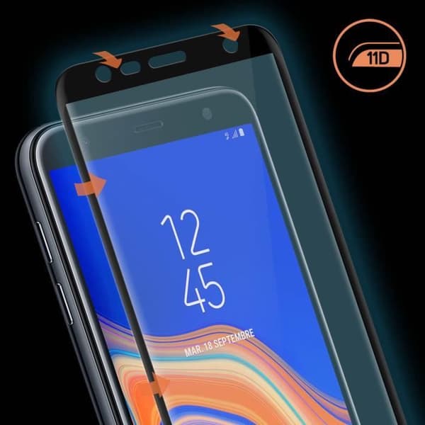 Skyddsfilm - AVIZAR - Galaxy J6 Plus - 9H härdat glas - Fasade kanter - 11D-teknik