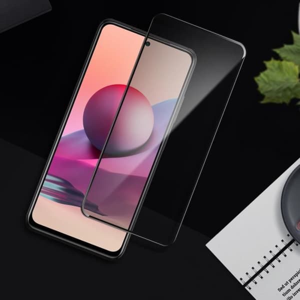 Xiaomi Redmi Note 10s härdat glas Anti-repa 100% självhäftande yta svart