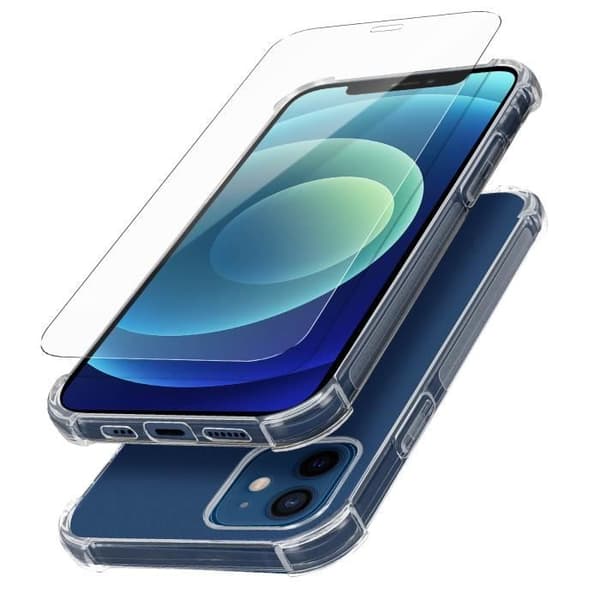Skyddspaket Apple iPhone 12 Mini mjukt fodral + genomskinligt härdat glas