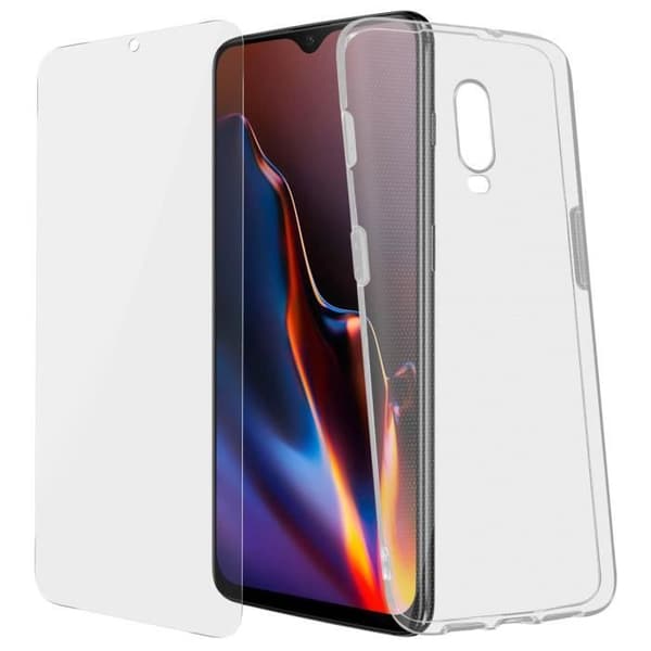 Fodral och Skyddande Film - OnePlus - 6T - Transparent Silikon - Härdat Glas - Repåterståndig