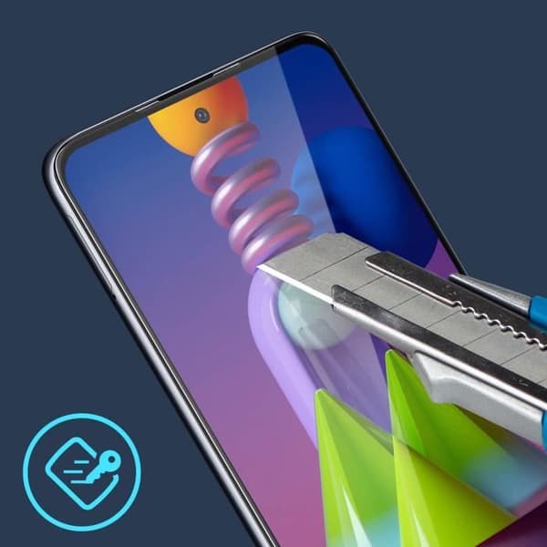 Film Samsung Galaxy M51 härdat glas Anti-fingeravtryck Transparent Svart kontur Svart
