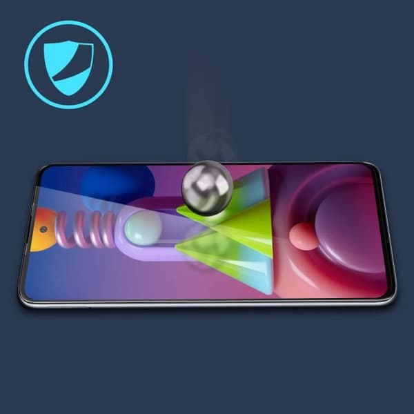 Film Samsung Galaxy M51 härdat glas Anti-fingeravtryck Transparent Svart kontur Svart