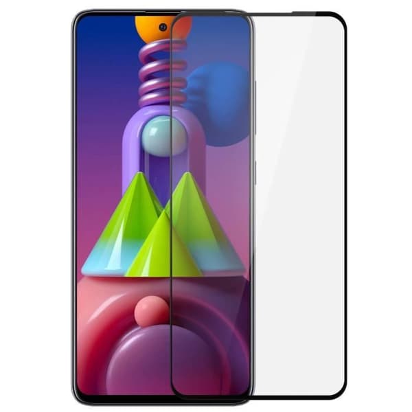 Film Samsung Galaxy M51 härdat glas Anti-fingeravtryck Transparent Svart kontur Svart