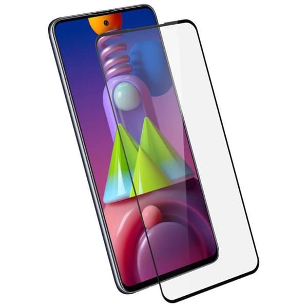 Film Samsung Galaxy M51 härdat glas Anti-fingeravtryck Transparent Svart kontur Svart