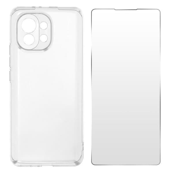 Skyddande skal - Xiaomi - Mi 11 - Mjuk Silikon - 9H Härdat Glas Film - Transparent Vit
