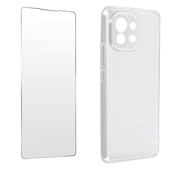 Skyddande skal - Xiaomi - Mi 11 - Mjuk Silikon - 9H Härdat Glas Film - Transparent Vit