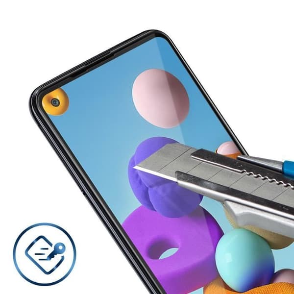Galaxy A21s Skärmfilm härdat glas 9H Anti-fingeravtryck - Transparent Svart kontur Svart