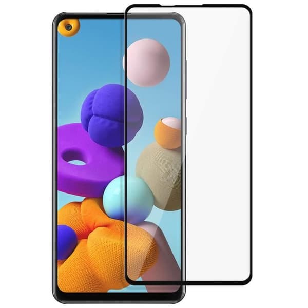 Galaxy A21s Skärmfilm härdat glas 9H Anti-fingeravtryck - Transparent Svart kontur Svart